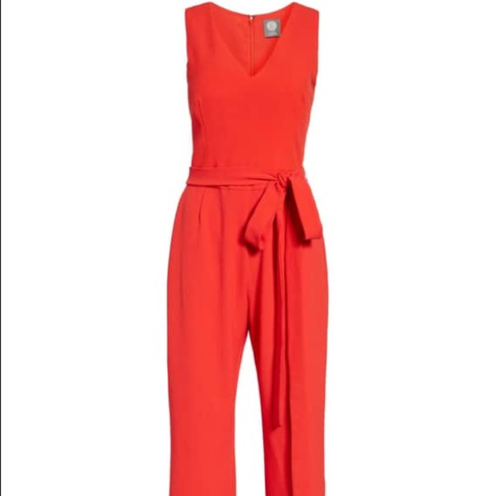 Vince Camuto Tie Waist Crepe Jumpsuit (Red)
